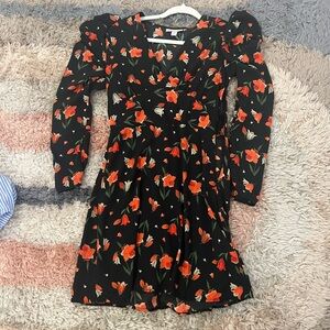 Floral Black and Orange Dress